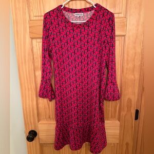 Boden Pink Geometric Long-Sleeve Shift Dress